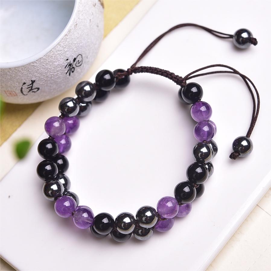 Natural Amethyst Obsidian Hematite Knitted Bracelet Adjustable