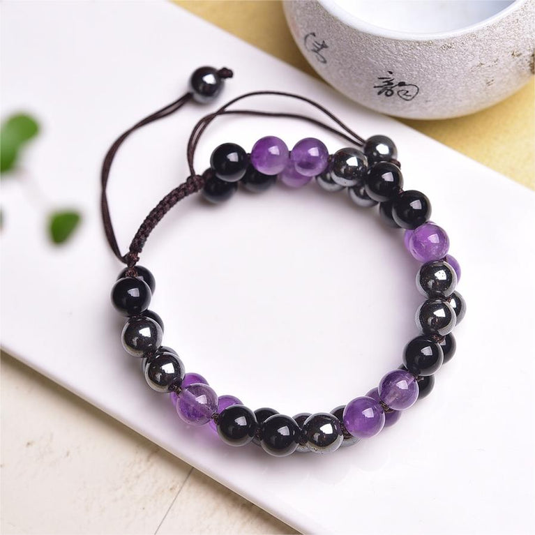 Natural Amethyst Obsidian Hematite Knitted Bracelet Adjustable