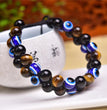 Evil Eye Obsidian Tiger Eye Knitted Bracelet Adjustable