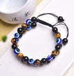 Evil Eye Obsidian Tiger Eye Knitted Bracelet Adjustable