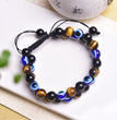 Evil Eye Obsidian Tiger Eye Knitted Bracelet Adjustable