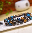 Blue Yellow Tiger Eye Hematite Knitted Bracelet Adjustable