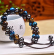 Blue Yellow Tiger Eye Hematite Knitted Bracelet Adjustable