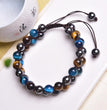 Blue Yellow Tiger Eye Hematite Knitted Bracelet Adjustable