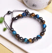 Blue Yellow Tiger Eye Hematite Knitted Bracelet Adjustable