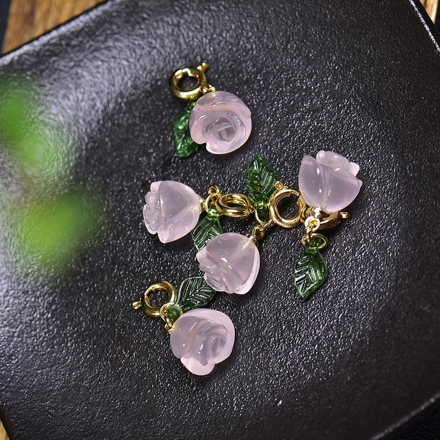 Natural Rose Quartz Rose Flower Jewelry Charms Pendants