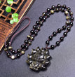 Natural Golden Sheen Obsidian Nine-tailed Fox Pendant Necklace Fashion Jewelry