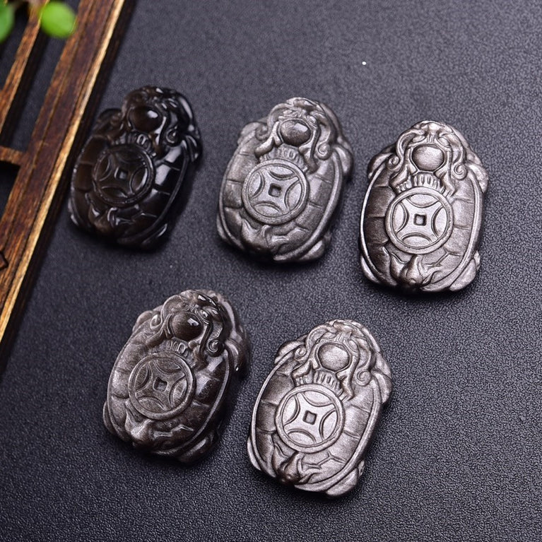 Natural Silver Sheen Obsidian Dragon Turtle Pendant Fashion Jewelry