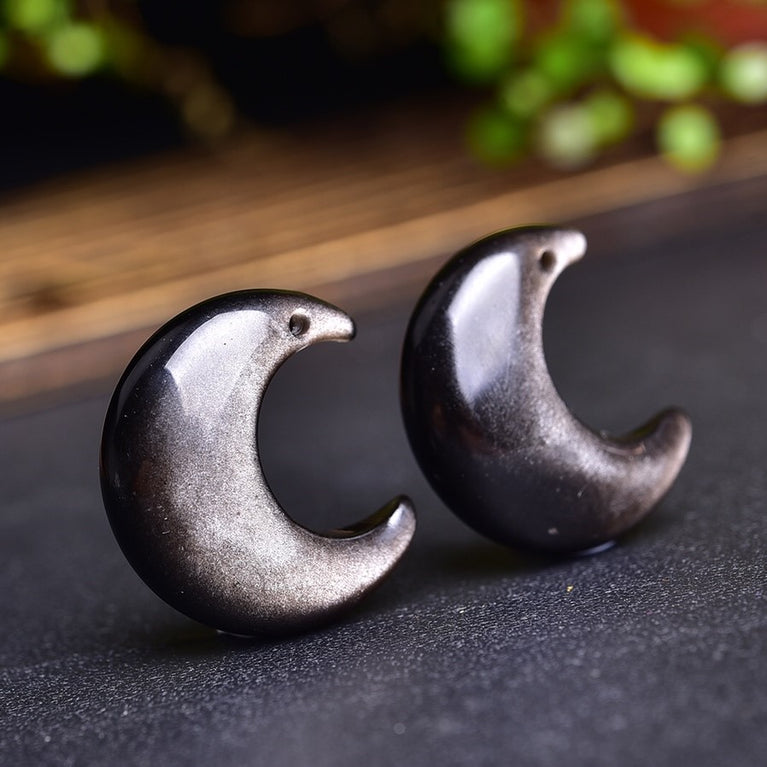 Natural Silver Sheen Obsidian Moon Pendant Fashion Jewelry