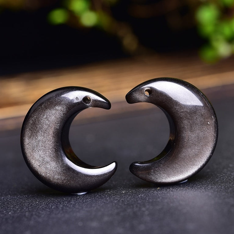 Natural Silver Sheen Obsidian Moon Pendant Fashion Jewelry