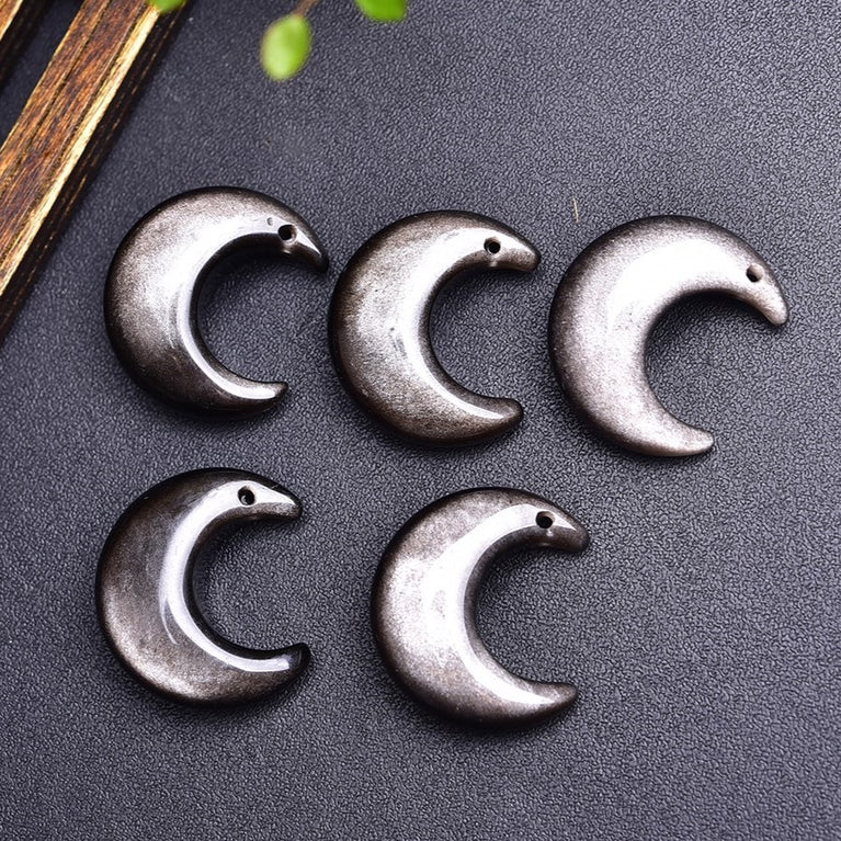 Natural Silver Sheen Obsidian Moon Pendant Fashion Jewelry