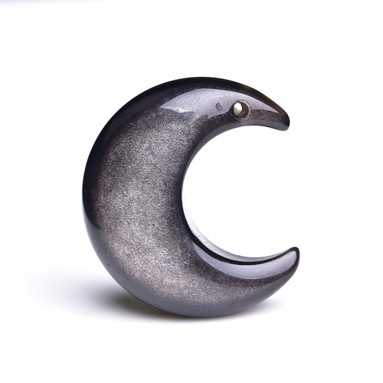 Natural Silver Sheen Obsidian Moon Pendant Fashion Jewelry