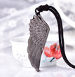 Natural Silver Sheen Obsidian Angel Wing Pendant Necklace Fashion Jewelry