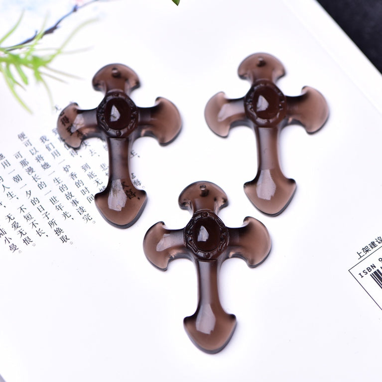 Natural Icy Obsidian Cross Pendant Necklace Fashion Jewelry