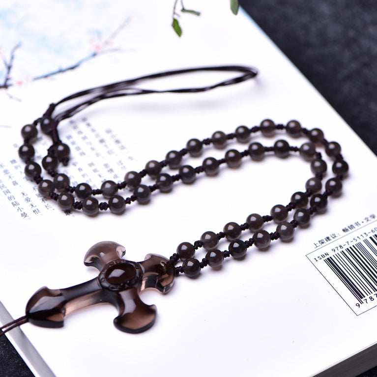 Natural Icy Obsidian Cross Pendant Necklace Fashion Jewelry