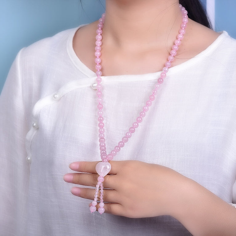 Natural Rose Quartz Necklace Sweater Chain Fashion Jewelry