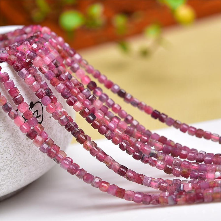 Natural Tourmaline Cube Beads Strands Loose Beads Jewelry DIY Bracelets