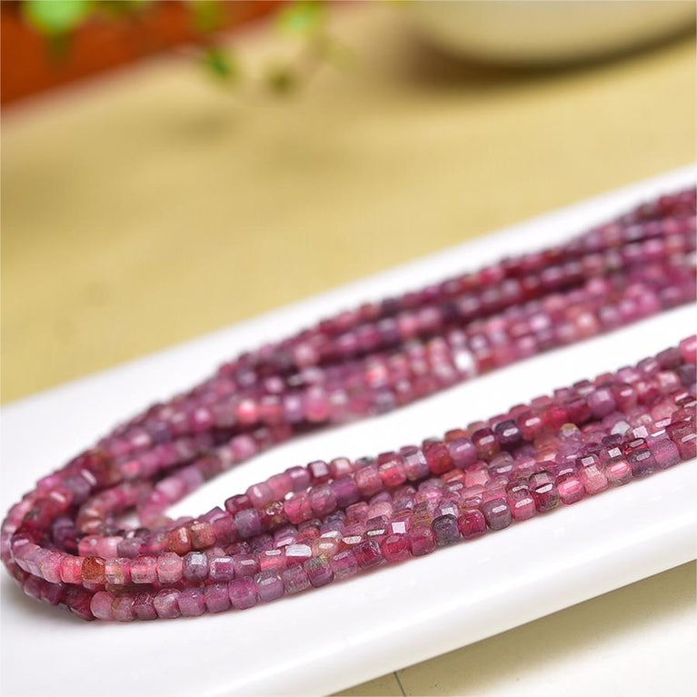 Natural Tourmaline Cube Beads Strands Loose Beads Jewelry DIY Bracelets