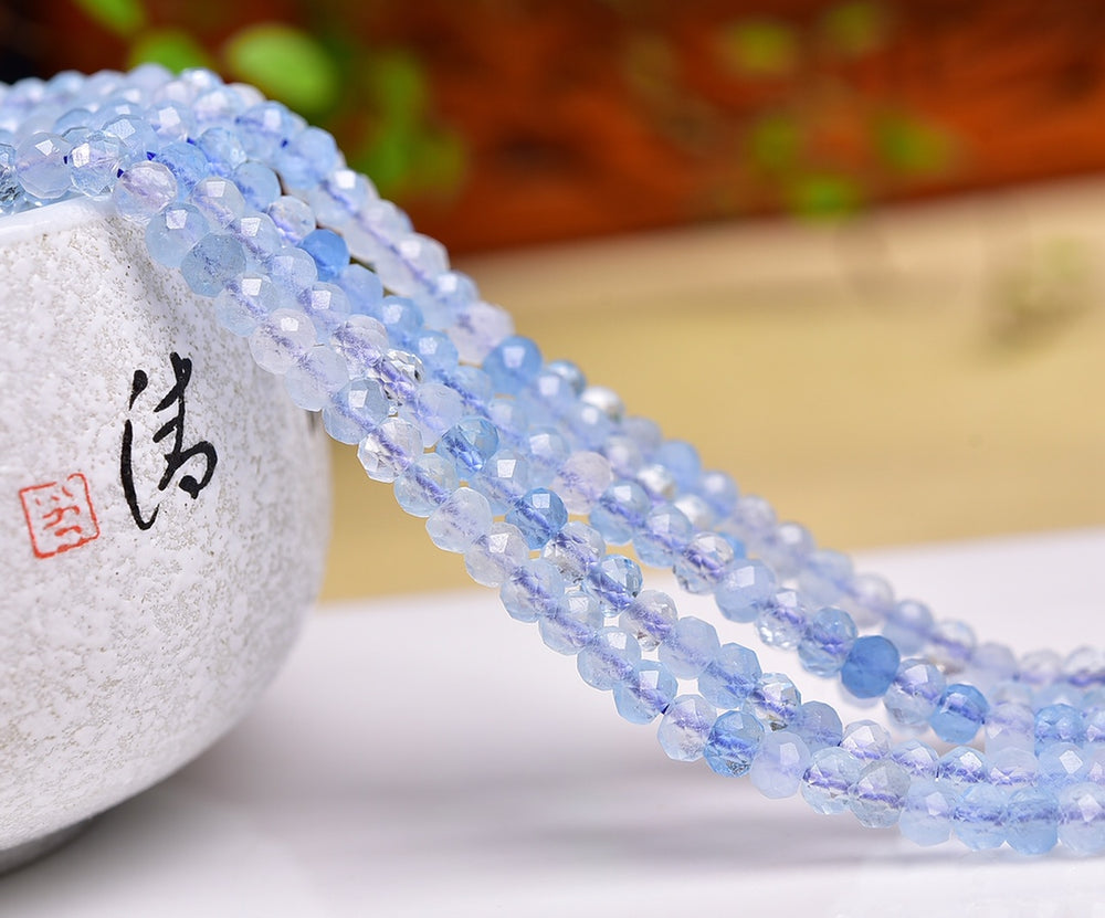 Natural Aquamarine Faceted Donut Beads Strands Loose Beads Jewelry DIY Bracelets