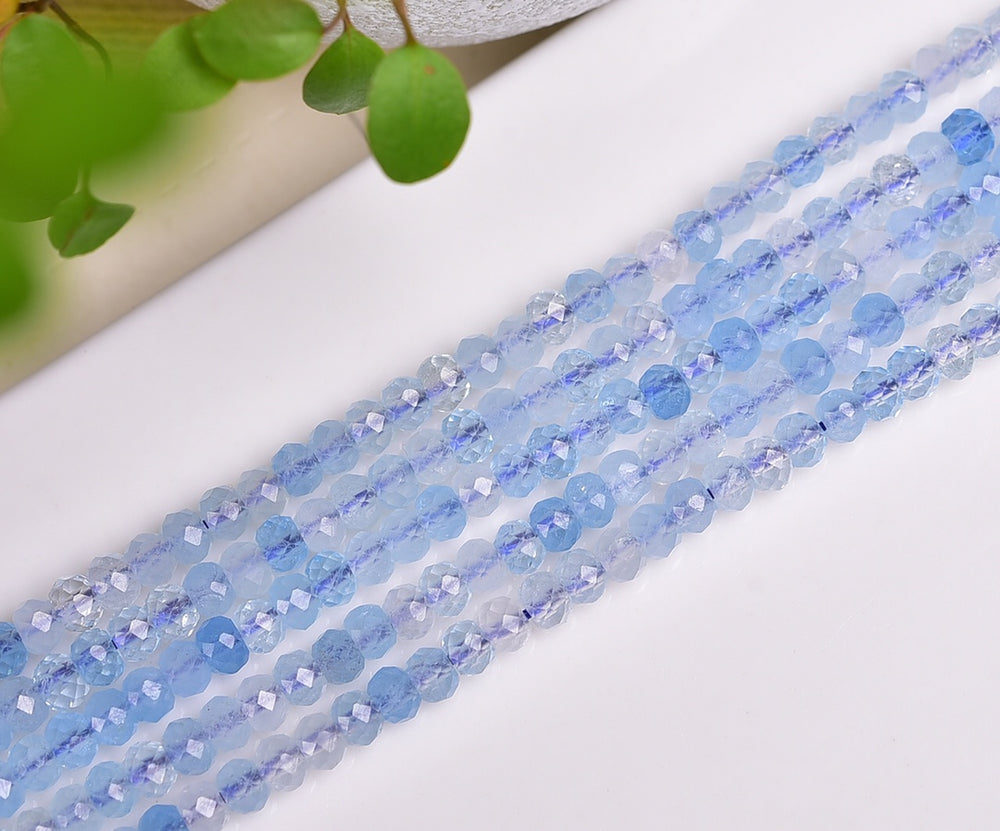 Natural Aquamarine Faceted Donut Beads Strands Loose Beads Jewelry DIY Bracelets