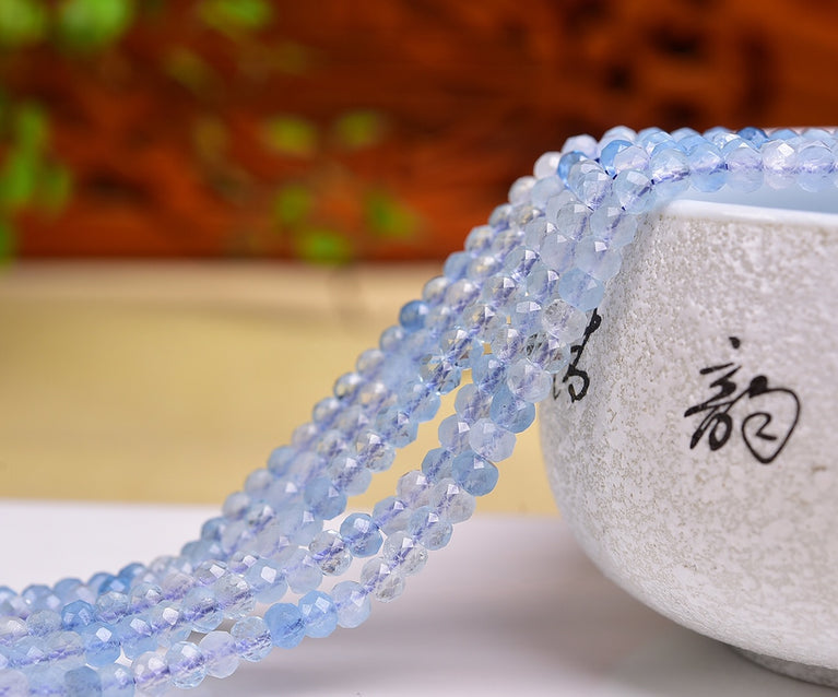 Natural Aquamarine Faceted Donut Beads Strands Loose Beads Jewelry DIY Bracelets