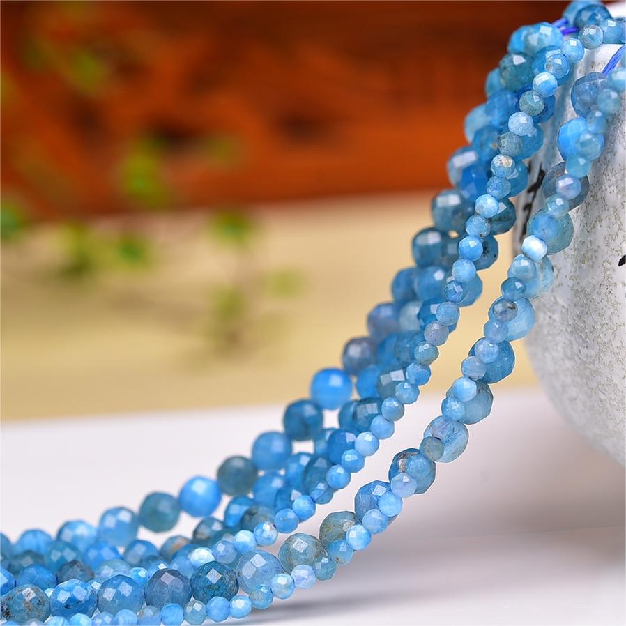 Natural Blue Apatite Faceted Round Beads Strands Loose Beads Jewelry DIY Bracelets