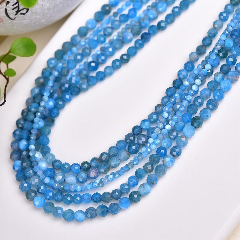 Natural Blue Apatite Faceted Round Beads Strands Loose Beads Jewelry DIY Bracelets