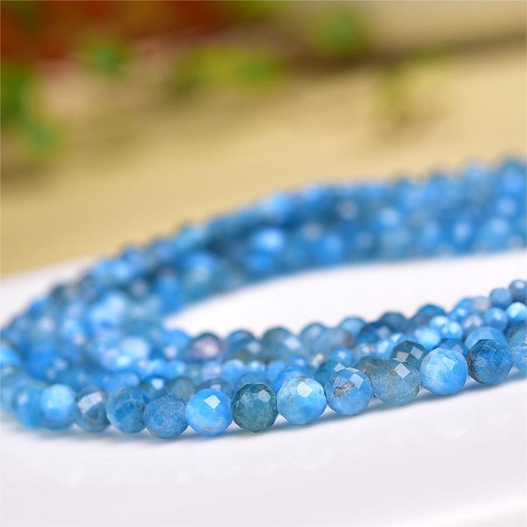 Natural Blue Apatite Faceted Round Beads Strands Loose Beads Jewelry DIY Bracelets