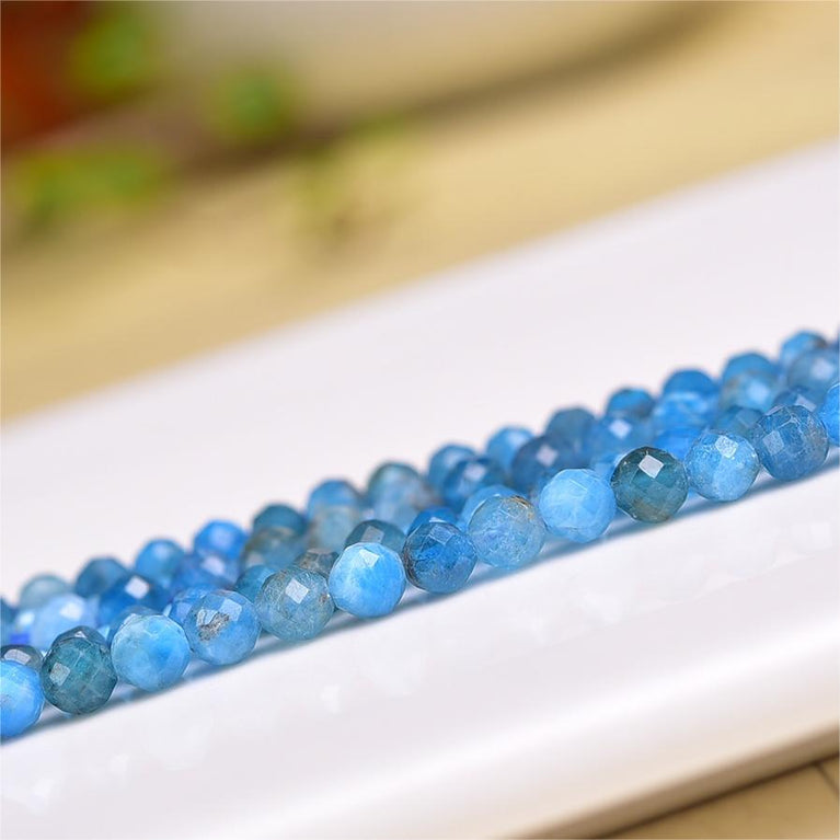 Natural Blue Apatite Faceted Round Beads Strands Loose Beads Jewelry DIY Bracelets