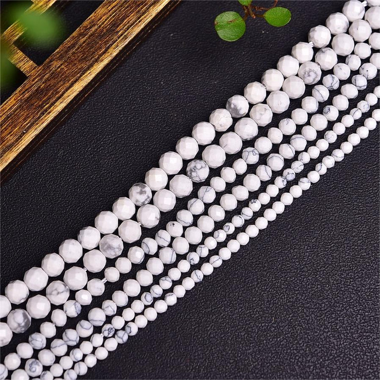 Natural Howlite Faceted Round Beads Strands Loose Beads Jewelry DIY Bracelets