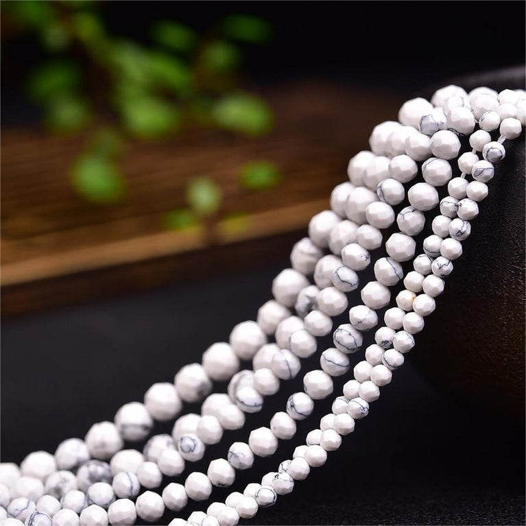 Natural Howlite Faceted Round Beads Strands Loose Beads Jewelry DIY Bracelets