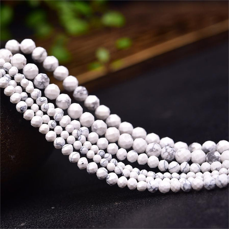 Natural Howlite Faceted Round Beads Strands Loose Beads Jewelry DIY Bracelets