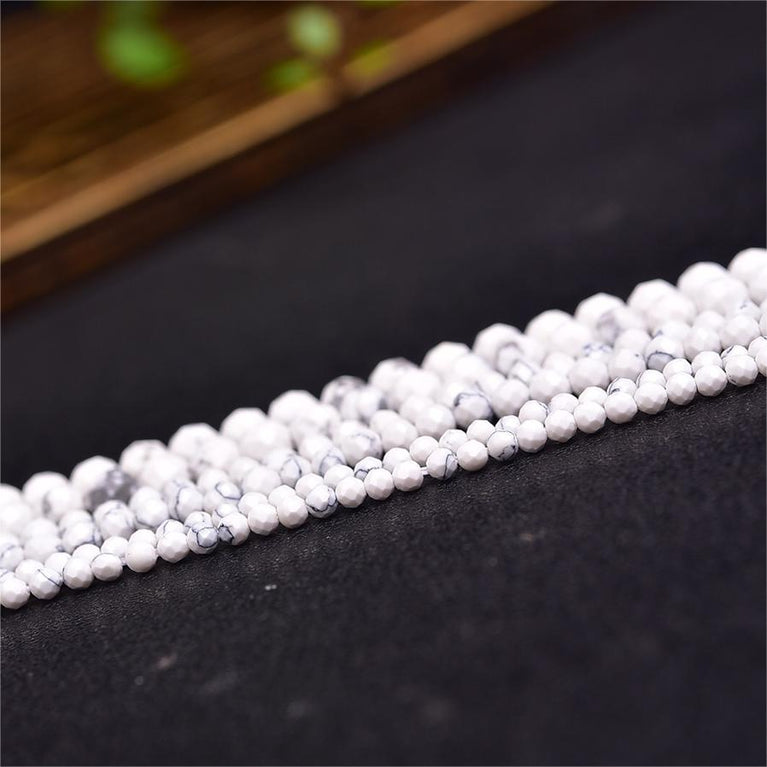 Natural Howlite Faceted Round Beads Strands Loose Beads Jewelry DIY Bracelets