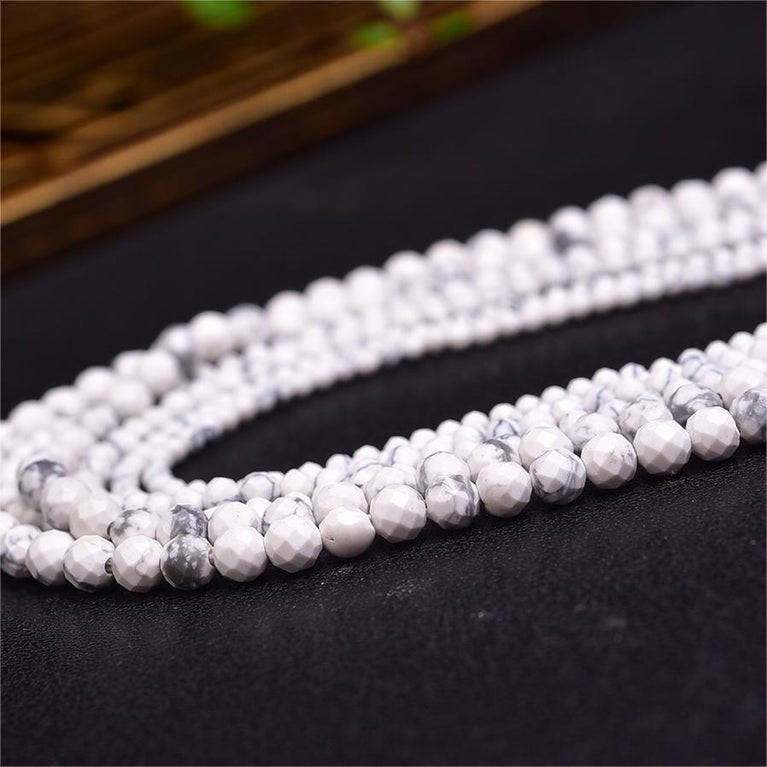 Natural Howlite Faceted Round Beads Strands Loose Beads Jewelry DIY Bracelets