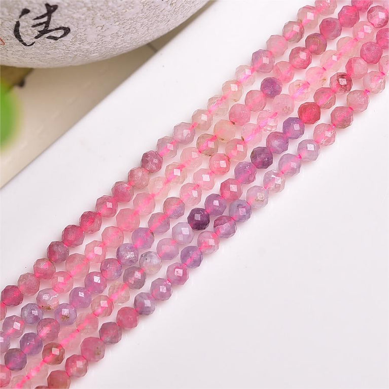 Natural Plum Tourmaline Faceted Round Beads Strands Loose Beads Jewelry DIY Bracelets