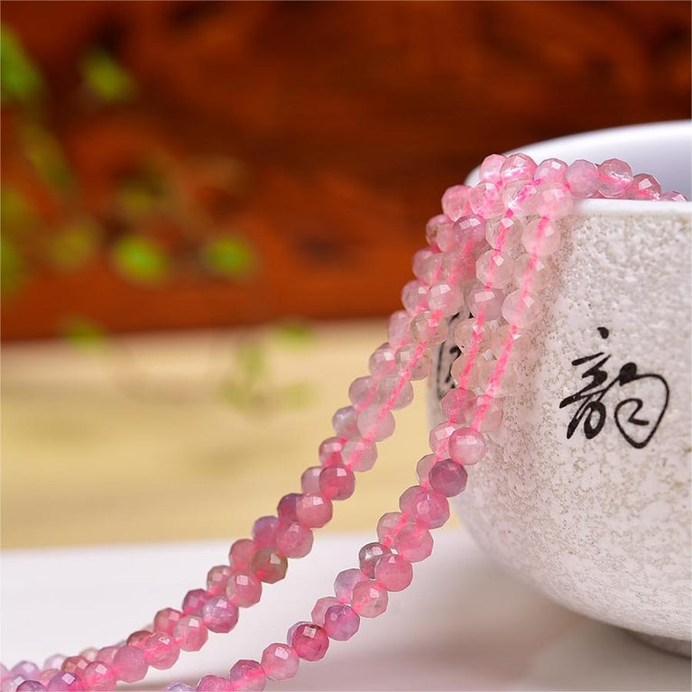 Natural Plum Tourmaline Faceted Round Beads Strands Loose Beads Jewelry DIY Bracelets