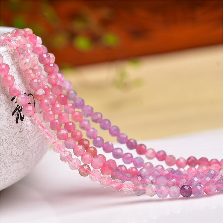 Natural Plum Tourmaline Faceted Round Beads Strands Loose Beads Jewelry DIY Bracelets