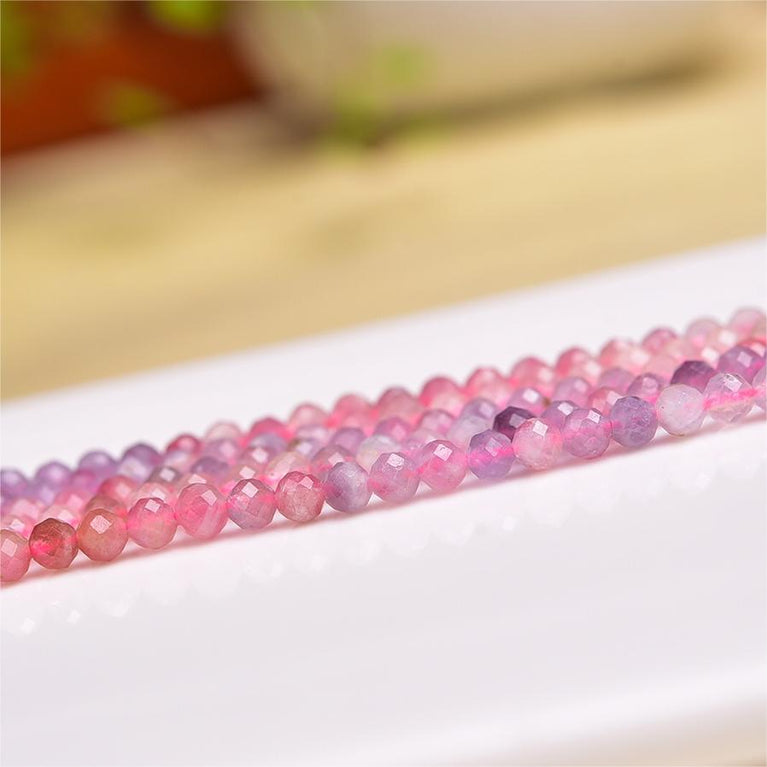 Natural Plum Tourmaline Faceted Round Beads Strands Loose Beads Jewelry DIY Bracelets