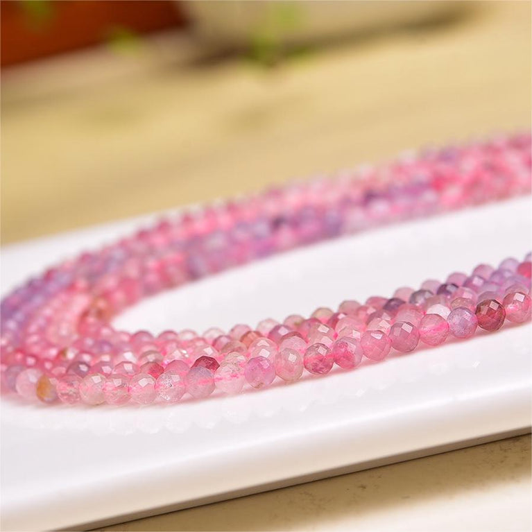 Natural Plum Tourmaline Faceted Round Beads Strands Loose Beads Jewelry DIY Bracelets