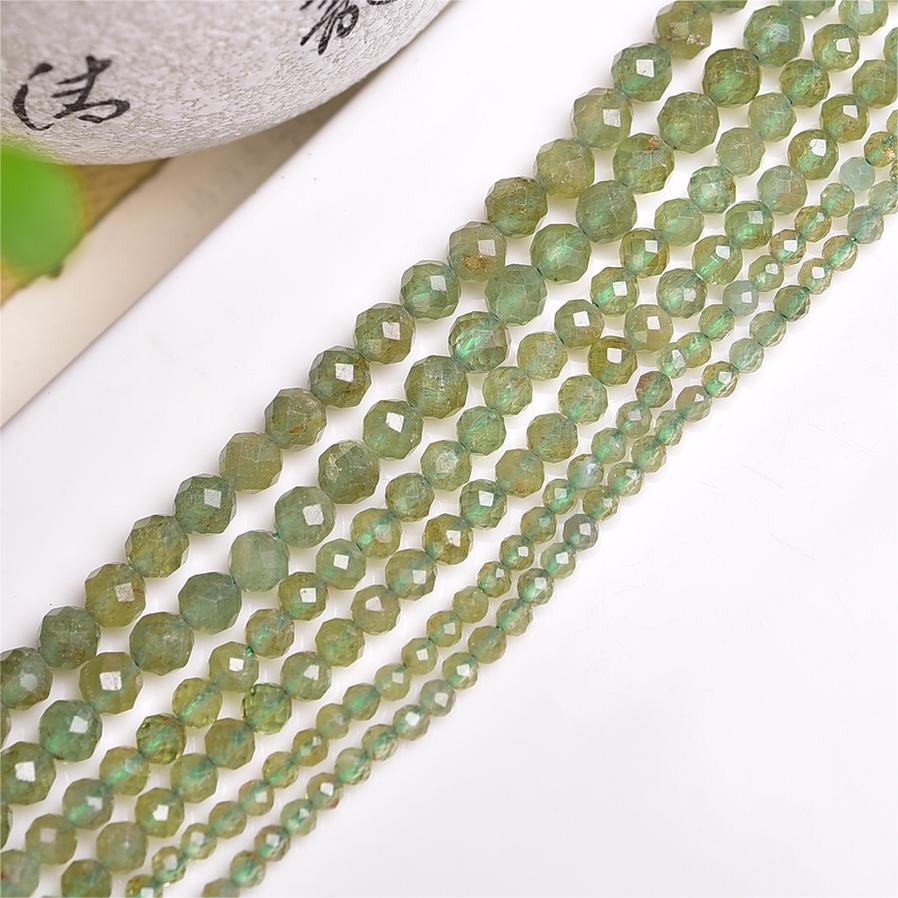 Natural Green Apatite Faceted Round Beads Strands Loose Beads Jewelry DIY Bracelets