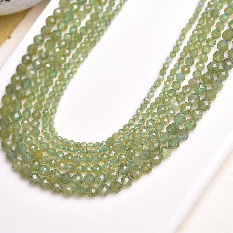 Natural Green Apatite Faceted Round Beads Strands Loose Beads Jewelry DIY Bracelets