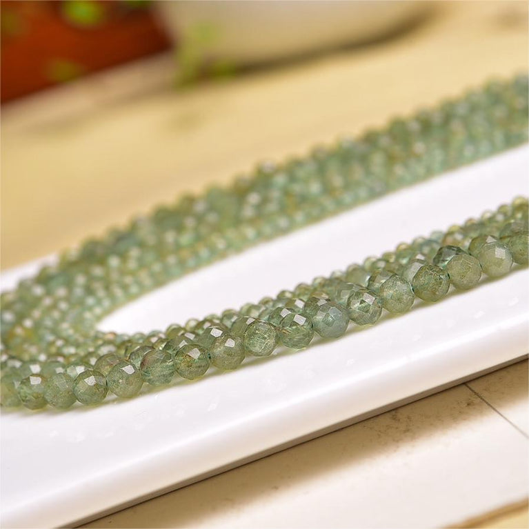 Natural Green Apatite Faceted Round Beads Strands Loose Beads Jewelry DIY Bracelets