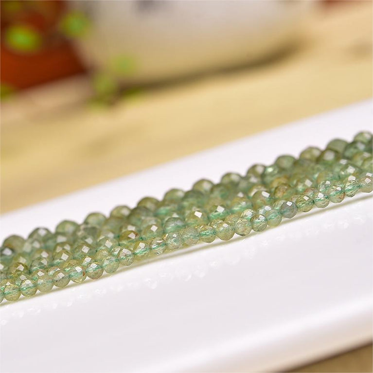 Natural Green Apatite Faceted Round Beads Strands Loose Beads Jewelry DIY Bracelets