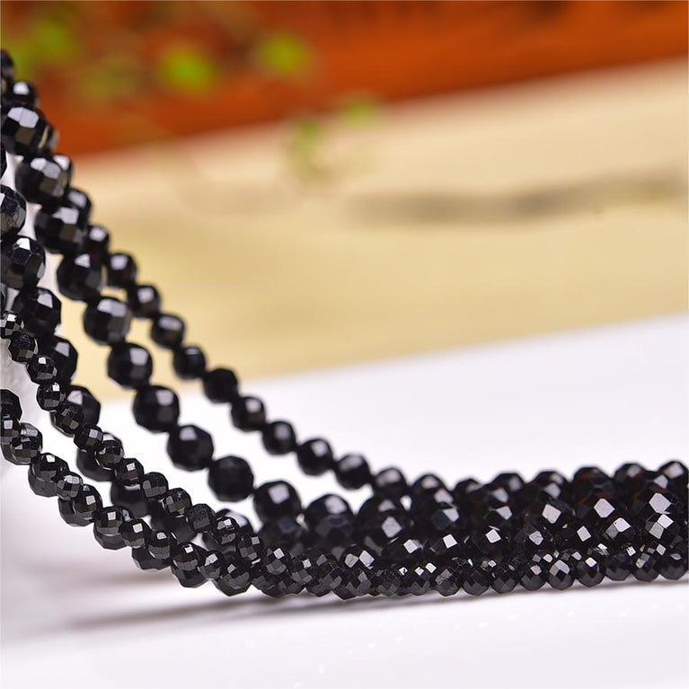 Natural Black Tourmaline Faceted Round Beads Strands Loose Beads Jewelry DIY Bracelets