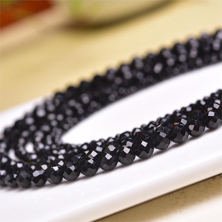 Natural Black Tourmaline Faceted Round Beads Strands Loose Beads Jewelry DIY Bracelets