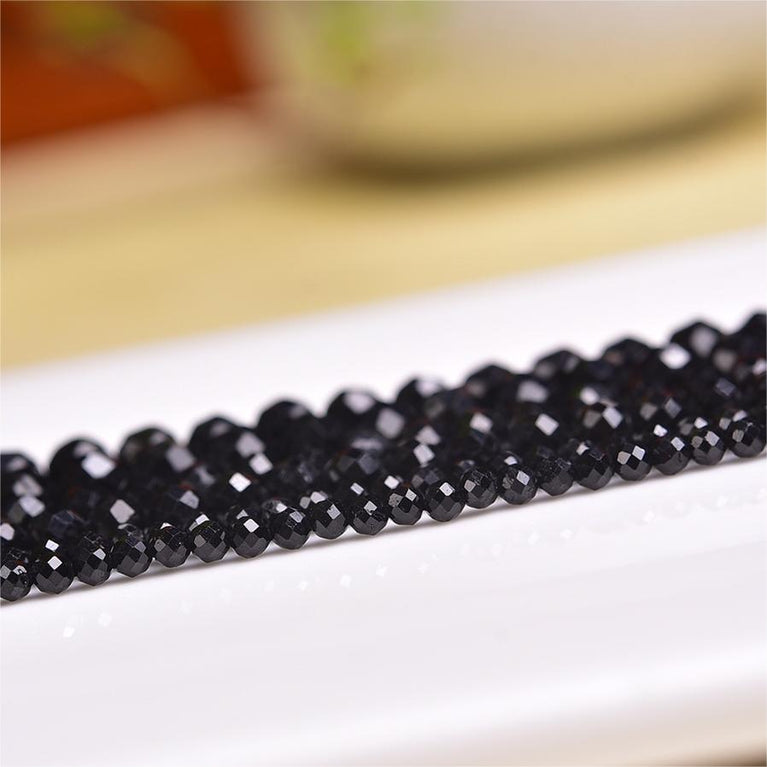 Natural Black Tourmaline Faceted Round Beads Strands Loose Beads Jewelry DIY Bracelets