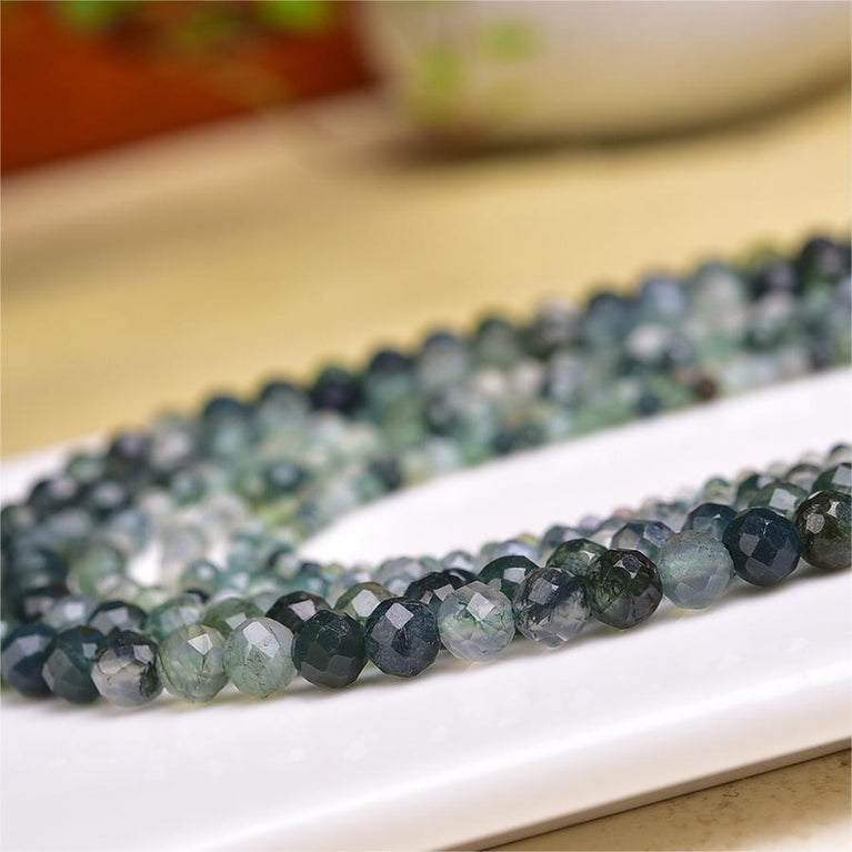 Natural Moss Agate Faceted Round Beads Strands Loose Beads Jewelry DIY Bracelets