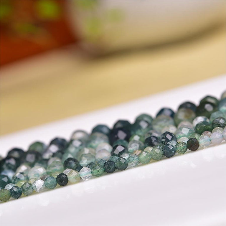 Natural Moss Agate Faceted Round Beads Strands Loose Beads Jewelry DIY Bracelets