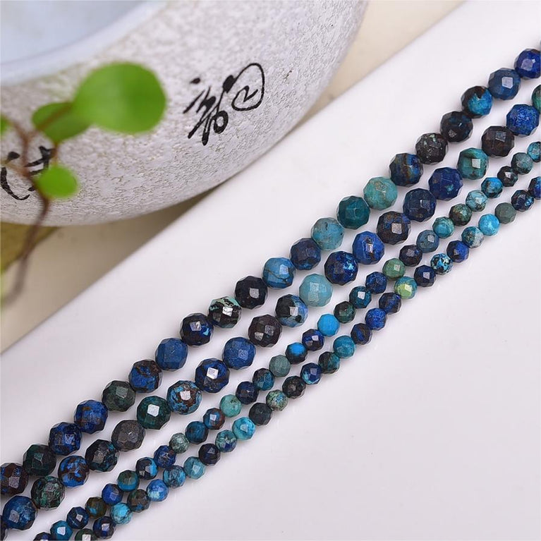 Natural Azurite Faceted Round Beads Strands Loose Beads Jewelry DIY Bracelets