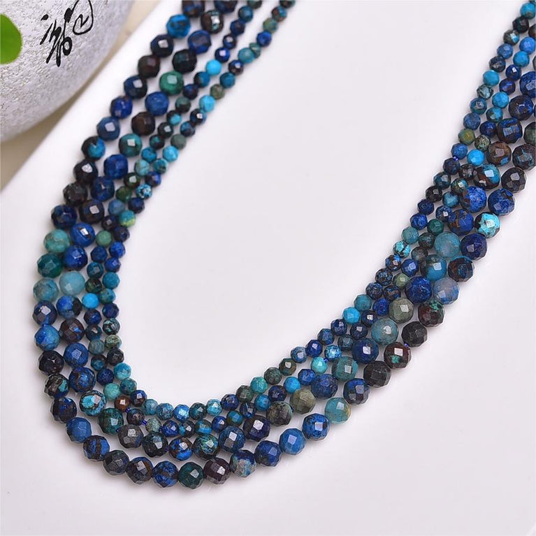 Natural Azurite Faceted Round Beads Strands Loose Beads Jewelry DIY Bracelets